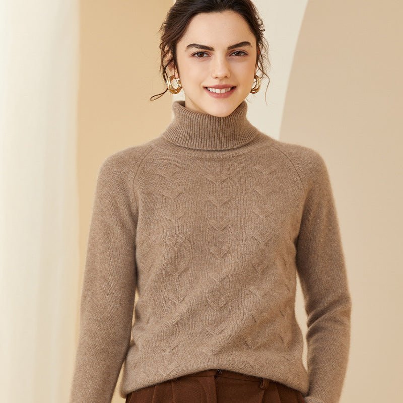 Womens Turtleneck Cashmere Sweater Long Sleeve Warm Cashmere Pullover Taupe XS
