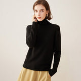 Womens Turtleneck Pure Cashmere Sweater Cashmere Tops Black XS