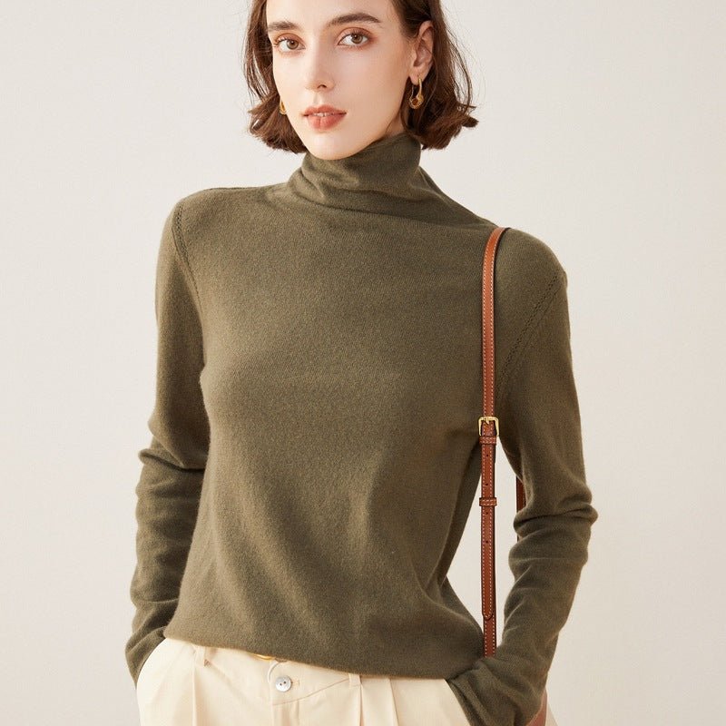 Womens Turtleneck Pure Cashmere Sweater Cashmere Tops Green XS