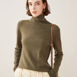 Womens Turtleneck Pure Cashmere Sweater Cashmere Tops Green XS