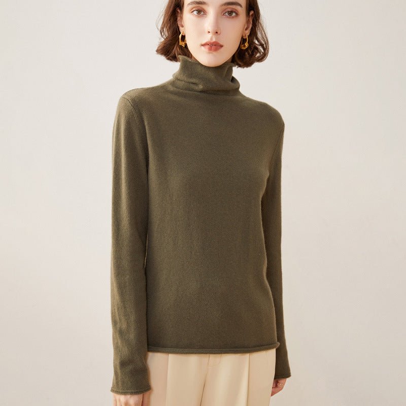 Womens Turtleneck Pure Cashmere Sweater Cashmere Tops Green XS