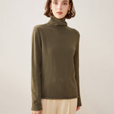 Womens Turtleneck Pure Cashmere Sweater Cashmere Tops Green XS