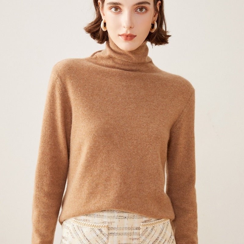 Womens Turtleneck Pure Cashmere Sweater Cashmere Tops Camel XS