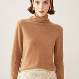 Womens Turtleneck Pure Cashmere Sweater Cashmere Tops Camel XS