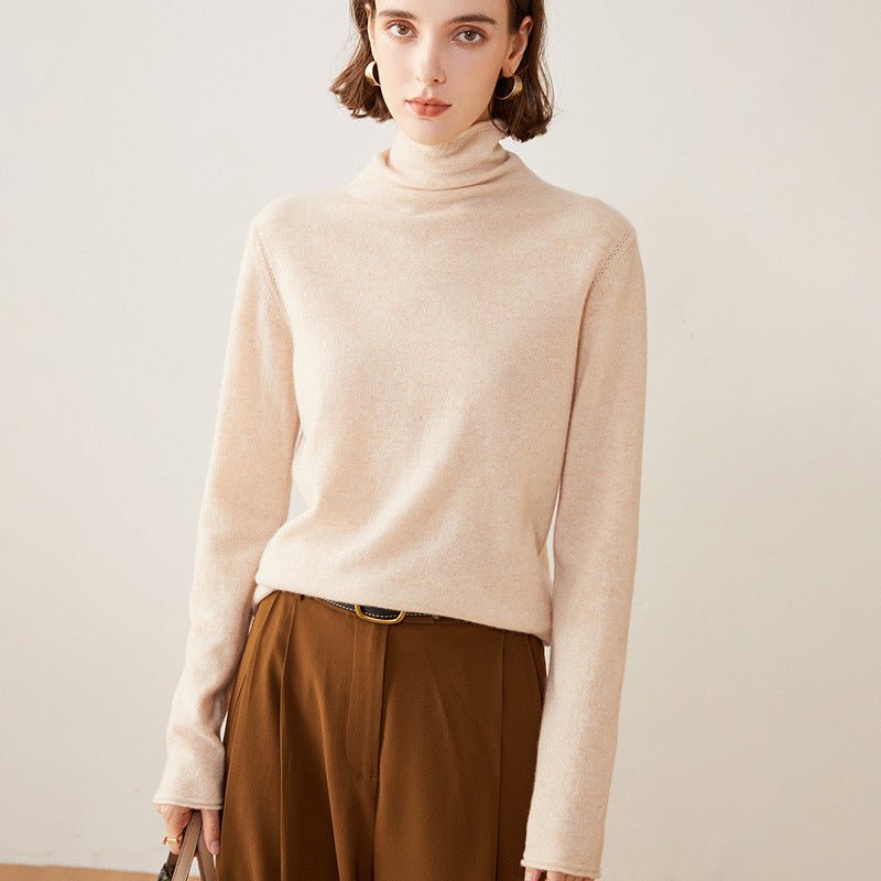 Womens Turtleneck Pure Cashmere Sweater Cashmere Tops Beige XS