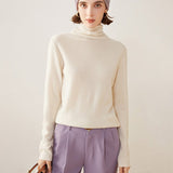Womens Turtleneck Pure Cashmere Sweater Cashmere Tops Ivory XS