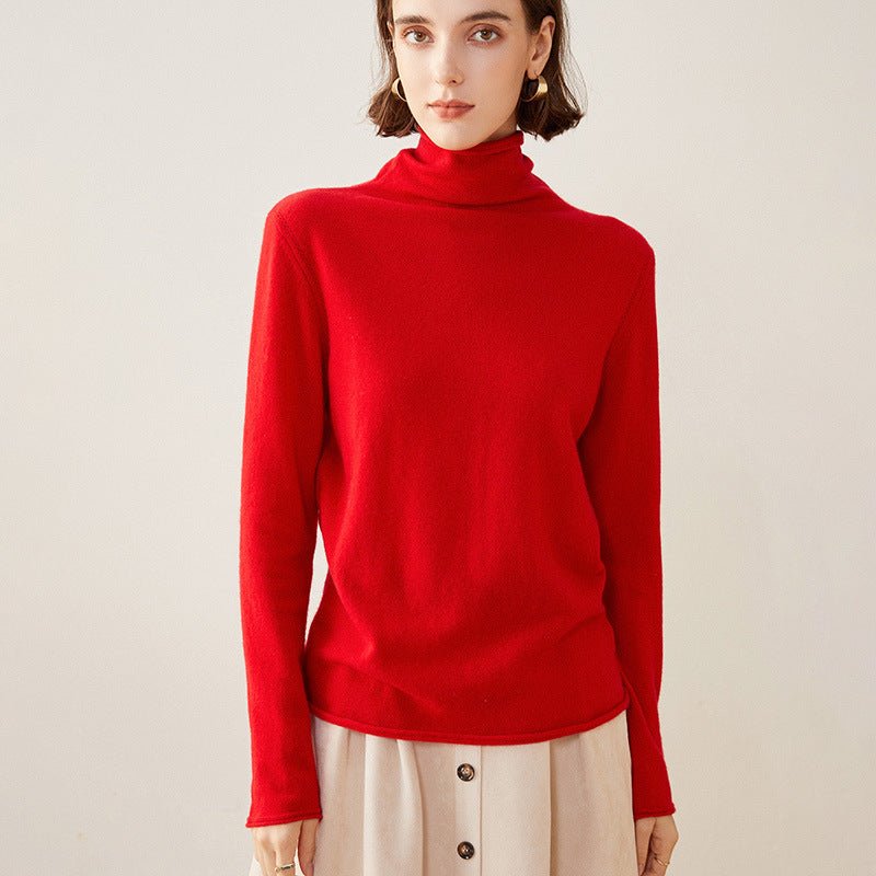 Womens Turtleneck Pure Cashmere Sweater Cashmere Tops Red XS
