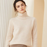 Womens Ribbed Turtleneck Long Sleeve Cashmere Sweater Pullover Beige XS