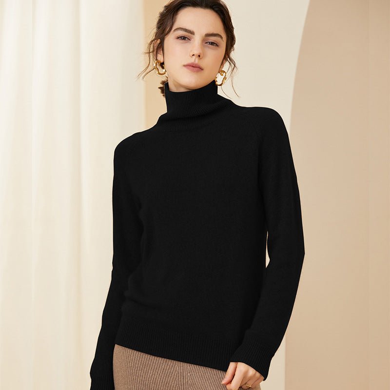 Womens Ribbed Turtleneck Long Sleeve Cashmere Sweater Pullover Black XS