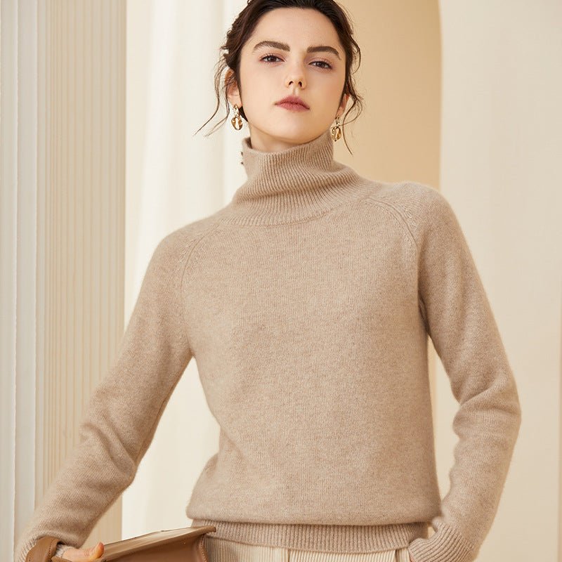Womens Ribbed Turtleneck Long Sleeve Cashmere Sweater Pullover Camel XS
