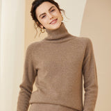 Womens Ribbed Turtleneck Long Sleeve Cashmere Sweater Pullover Taupe XS