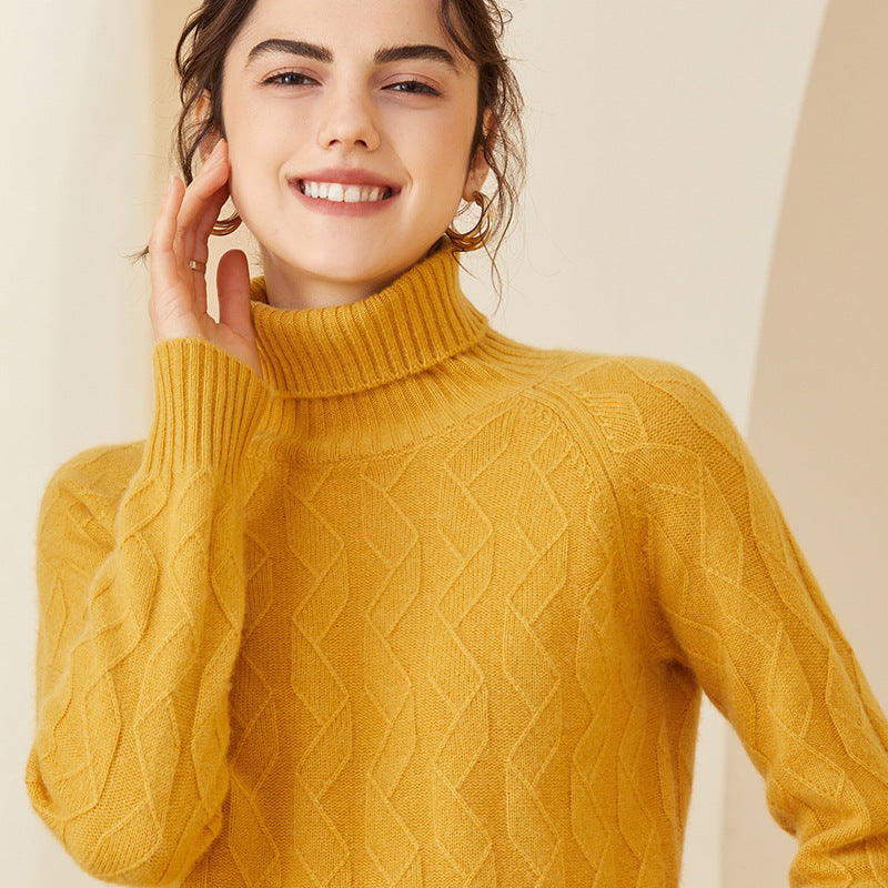 Womens Cashmere Turtleneck Sweater Diamond Knit Long Sweater Beige XS
