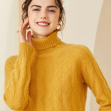 Womens Cashmere Turtleneck Sweater Diamond Knit Long Sweater Beige XS