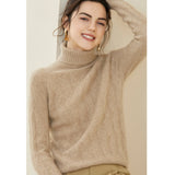 Womens Cashmere Turtleneck Sweater Diamond Knit Long Sweater Beige XS