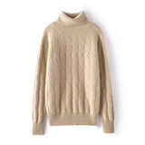 Womens Cashmere Turtleneck Sweater Diamond Knit Long Sweater Beige XS