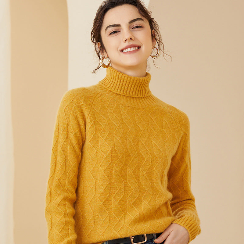 Womens Cashmere Turtleneck Sweater Diamond Knit Long Sweater Beige XS