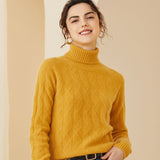 Womens Cashmere Turtleneck Sweater Diamond Knit Long Sweater Beige XS