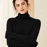 Womens Turtleneck Cashmere Sweater Pile Collar Cashmere Pullover Black XS