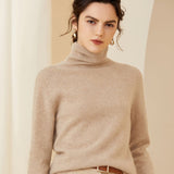 Womens Turtleneck Cashmere Sweater Pile Collar Cashmere Pullover Beige XS