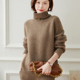 Womens Turtleneck Cashmere Sweater Ribbed Pullover Warm Cashmere Tops Taupe XS