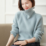 Womens Turtleneck Cashmere Sweater Ribbed Pullover Warm Cashmere Tops Ivory XS