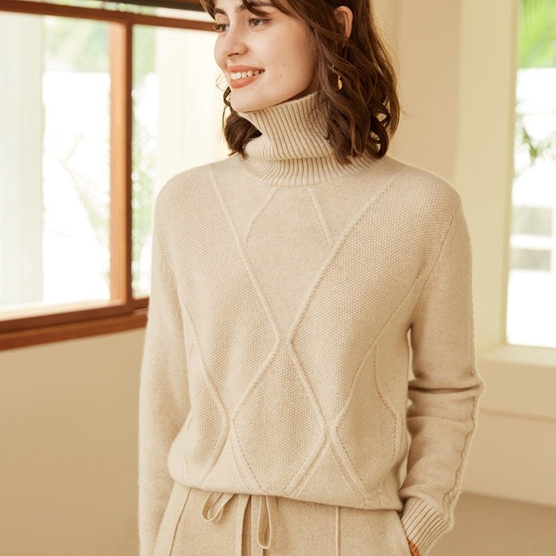 Womens Turtleneck Pure Cashmere Sweater Long Sleeve Knit Pullover Ivory XS
