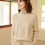 Womens Turtleneck Pure Cashmere Sweater Long Sleeve Knit Pullover Ivory XS
