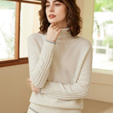 Womens Turtleneck Pure Cashmere Sweater Long Sleeve Knit Pullover Ivory XS