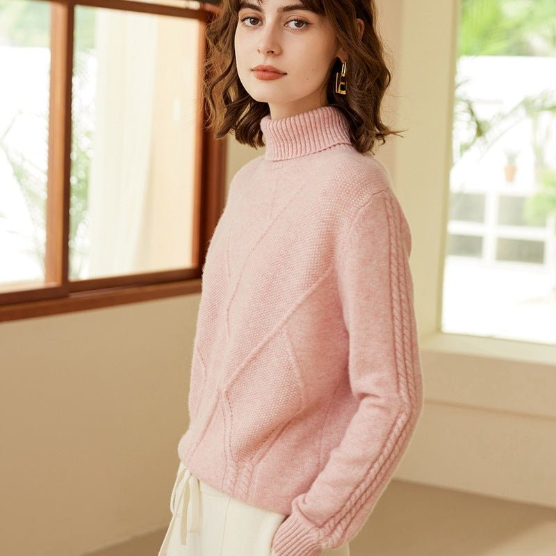 Womens Turtleneck Pure Cashmere Sweater Long Sleeve Knit Pullover Pink XS