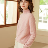 Womens Turtleneck Pure Cashmere Sweater Long Sleeve Knit Pullover Pink XS