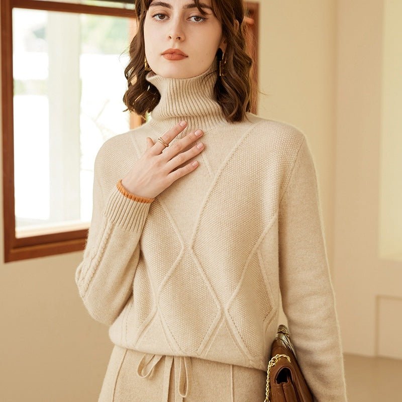 Womens Turtleneck Pure Cashmere Sweater Long Sleeve Knit Pullover Beige XS