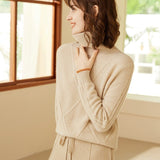 Womens Turtleneck Pure Cashmere Sweater Long Sleeve Knit Pullover Ivory XS