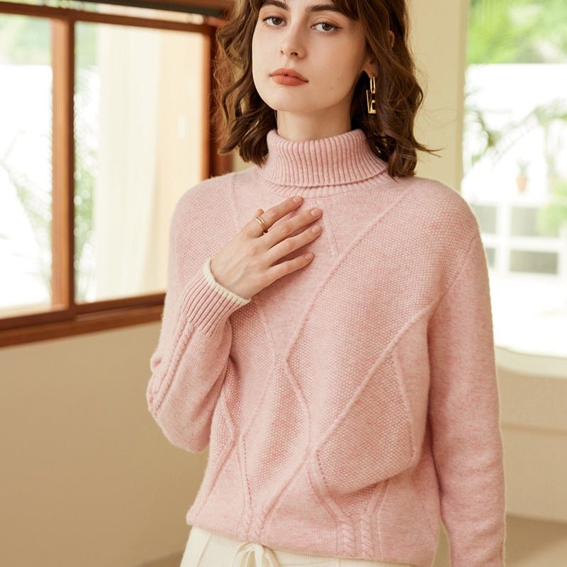 Womens Turtleneck Pure Cashmere Sweater Long Sleeve Knit Pullover Pink XS