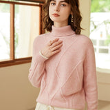 Womens Turtleneck Pure Cashmere Sweater Long Sleeve Knit Pullover Pink XS