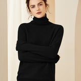 Womens Turtleneck Cashmere Sweater Cashmere Knitted Pullover Black XXL