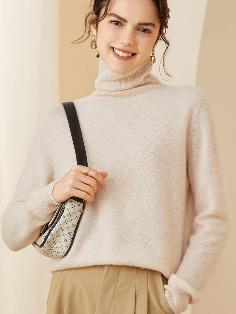 Womens Turtleneck Cashmere Sweater Cashmere Knitted Pullover Ivory XXL