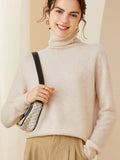 Womens Turtleneck Cashmere Sweater Cashmere Knitted Pullover Ivory XXL