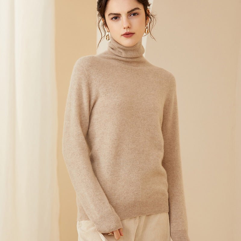 Womens Turtleneck Cashmere Sweater Cashmere Knitted Pullover Camel XXL