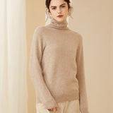 Womens Turtleneck Cashmere Sweater Cashmere Knitted Pullover Camel XXL
