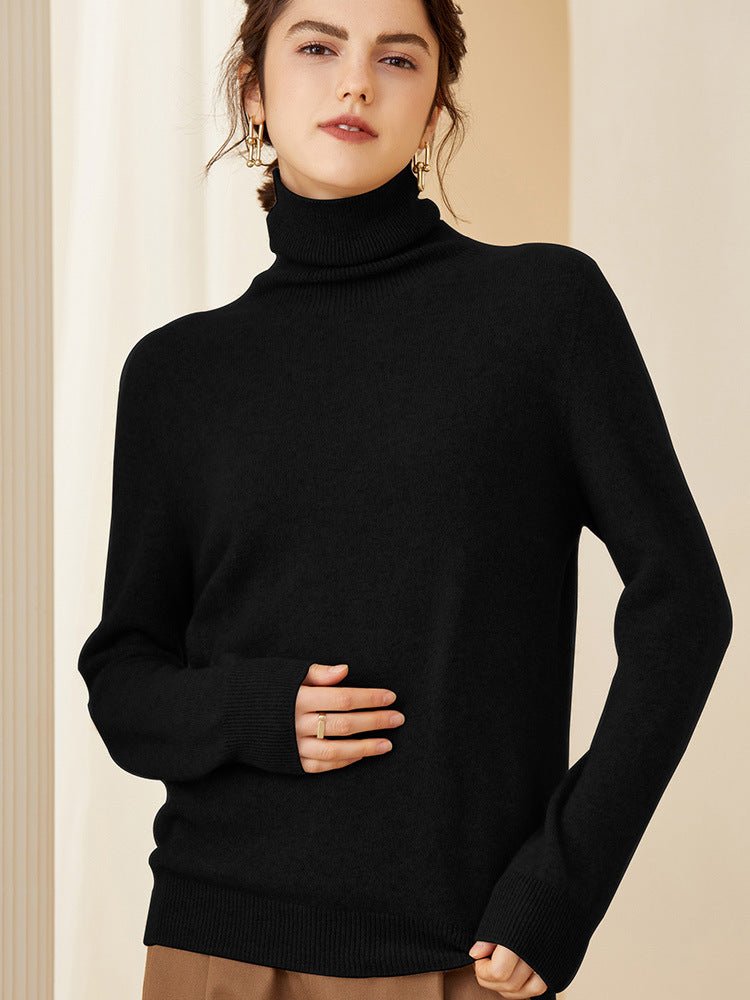 Womens Turtleneck Cashmere Sweater Cashmere Knitted Pullover Black XXL