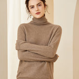 Womens Turtleneck Cashmere Sweater Cashmere Knitted Pullover Taupe XXL