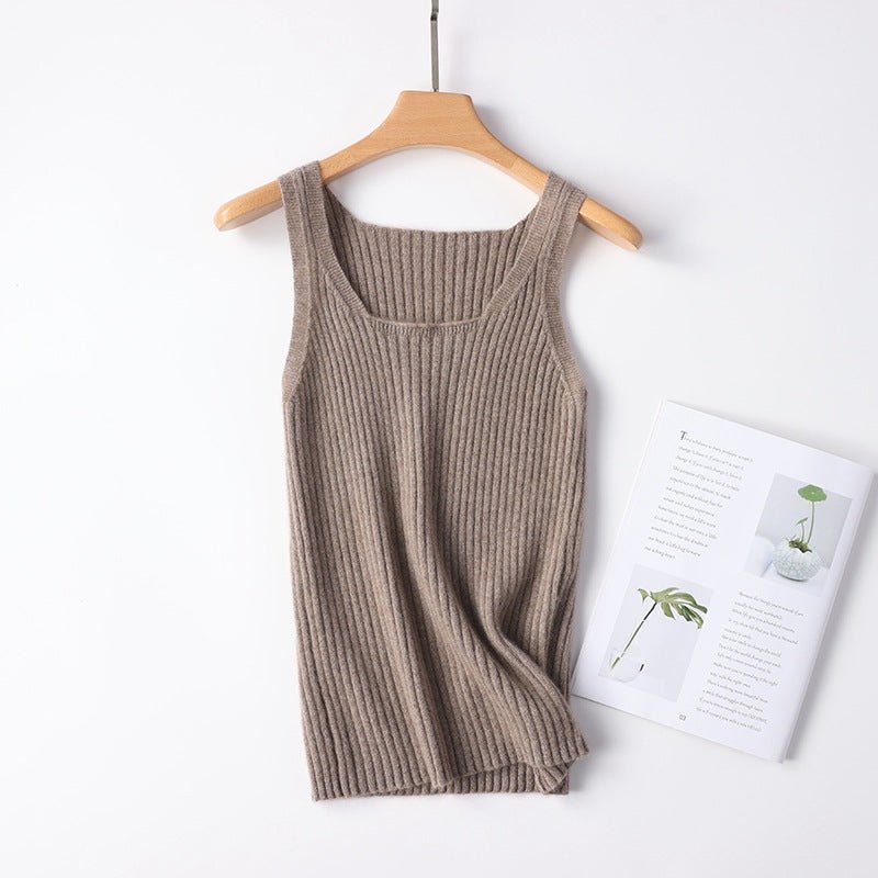 Womens Ribbed Knit Cashmere Vest Sleeveless Cashmere Tank Top Taupe XS
