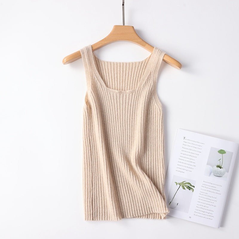 Womens Ribbed Knit Cashmere Vest Sleeveless Cashmere Tank Top Beige XS