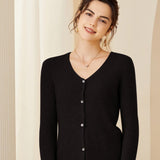 Womens Ribbed Knit Cashmere Cardigan V - Neck Long Sleeve Cashmere Coat Black XS