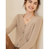 Womens Ribbed Knit Cashmere Cardigan V - Neck Long Sleeve Cashmere Coat Beige XS