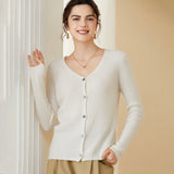 Womens Ribbed Knit Cashmere Cardigan V - Neck Long Sleeve Cashmere Coat White XS