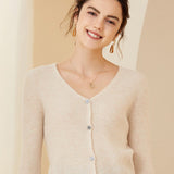 Womens Ribbed Knit Cashmere Cardigan V - Neck Long Sleeve Cashmere Coat Ivory XS