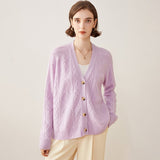 Womens Cable Knit V - Neck Cashmere Cardigan Button - up Sweater Coat Lavender XS