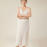 Womens Pure Cashmere Slip Dress Sleeveless V Neck Cashmere Dresses Ivory XS