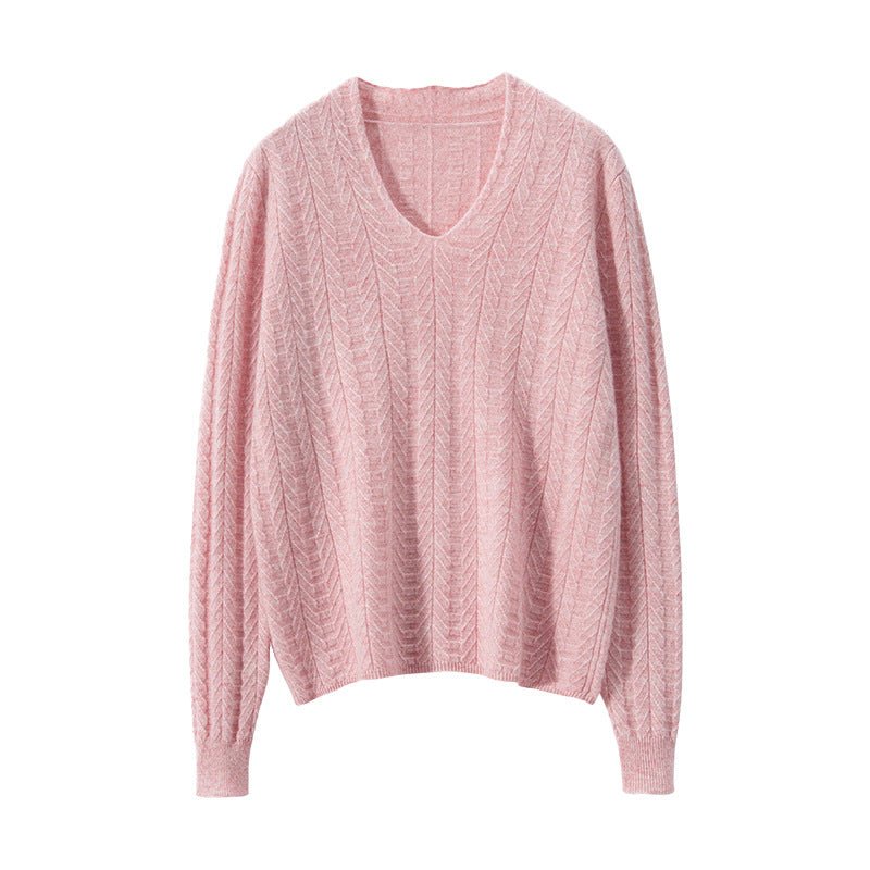 Womens V Neck Cashmere Sweater Long Sleeve Cashmere Pullover Pink XS